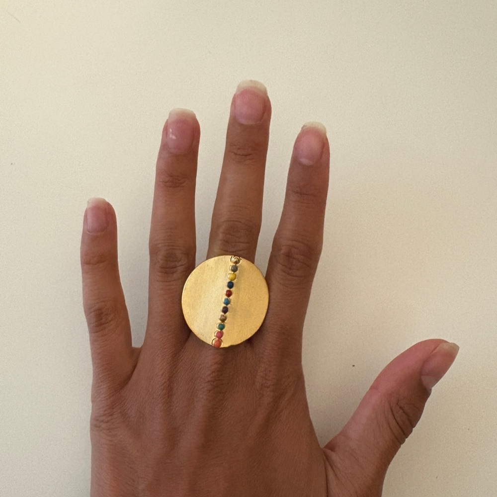 Vintage Colorful Beaded Gold Ring